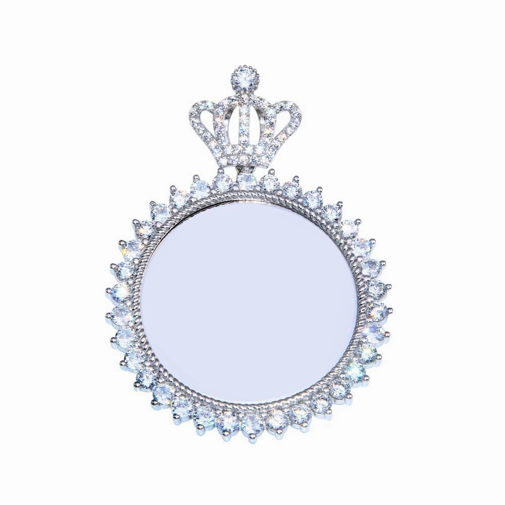 Rhodium Plated 925 Sterling Silver CZ Crown Mirror Pendant - GMP00099