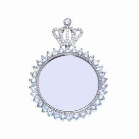 Rhodium Plated 925 Sterling Silver CZ Crown Mirror Pendant - GMP00099