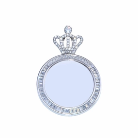 Rhodium Plated 925 Sterling Silver CZ Crown Mirror Pendant - GMP00100