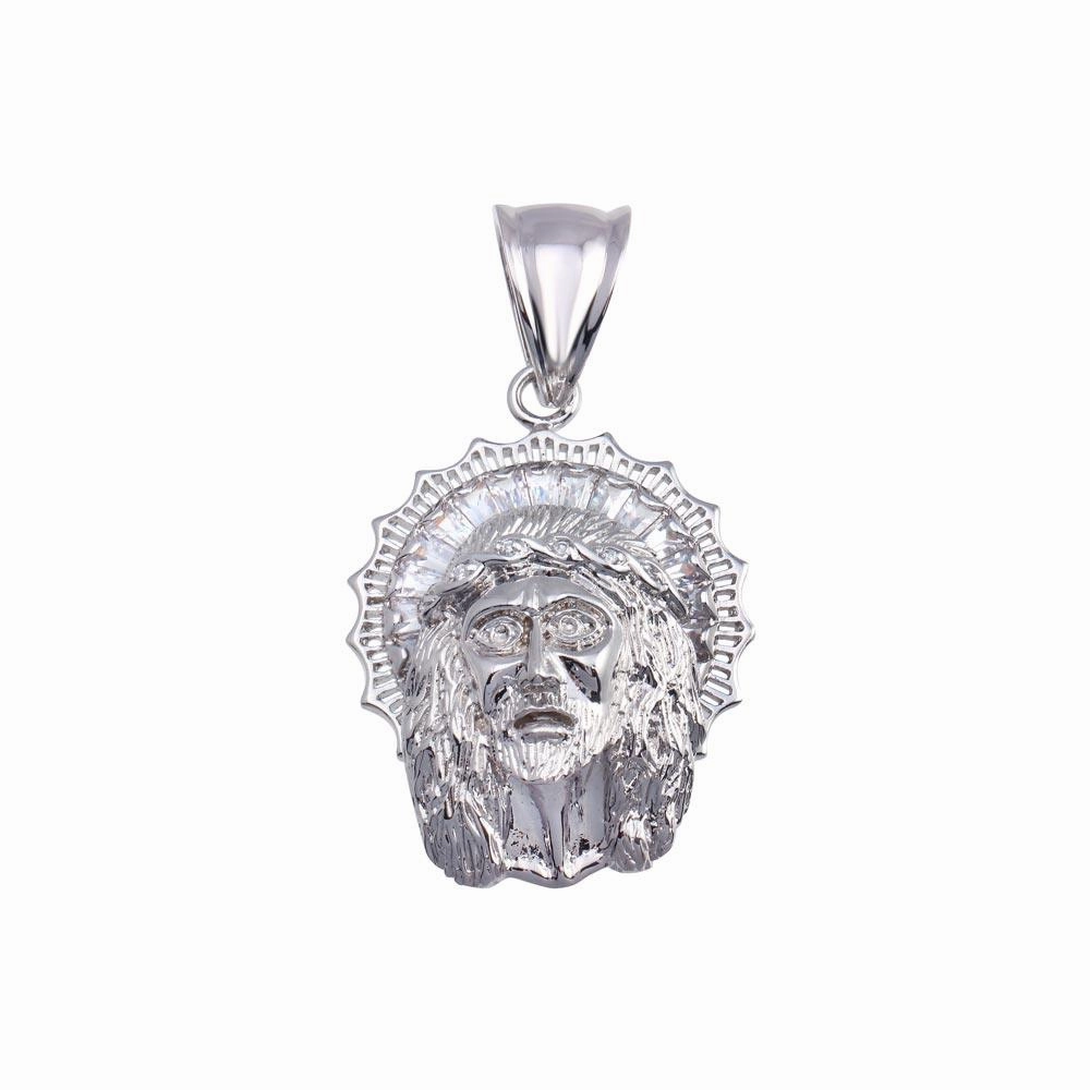 Rhodium Plated 925 Sterling Silver CZ Jesus Hip Hop Pendant - SLP00171