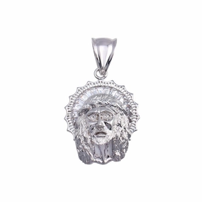Rhodium Plated 925 Sterling Silver CZ Jesus Hip Hop Pendant - SLP00171