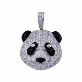 Rhodium Plated 925 Sterling Silver CZ  Panda Hip Hop Pendant - SLP00265