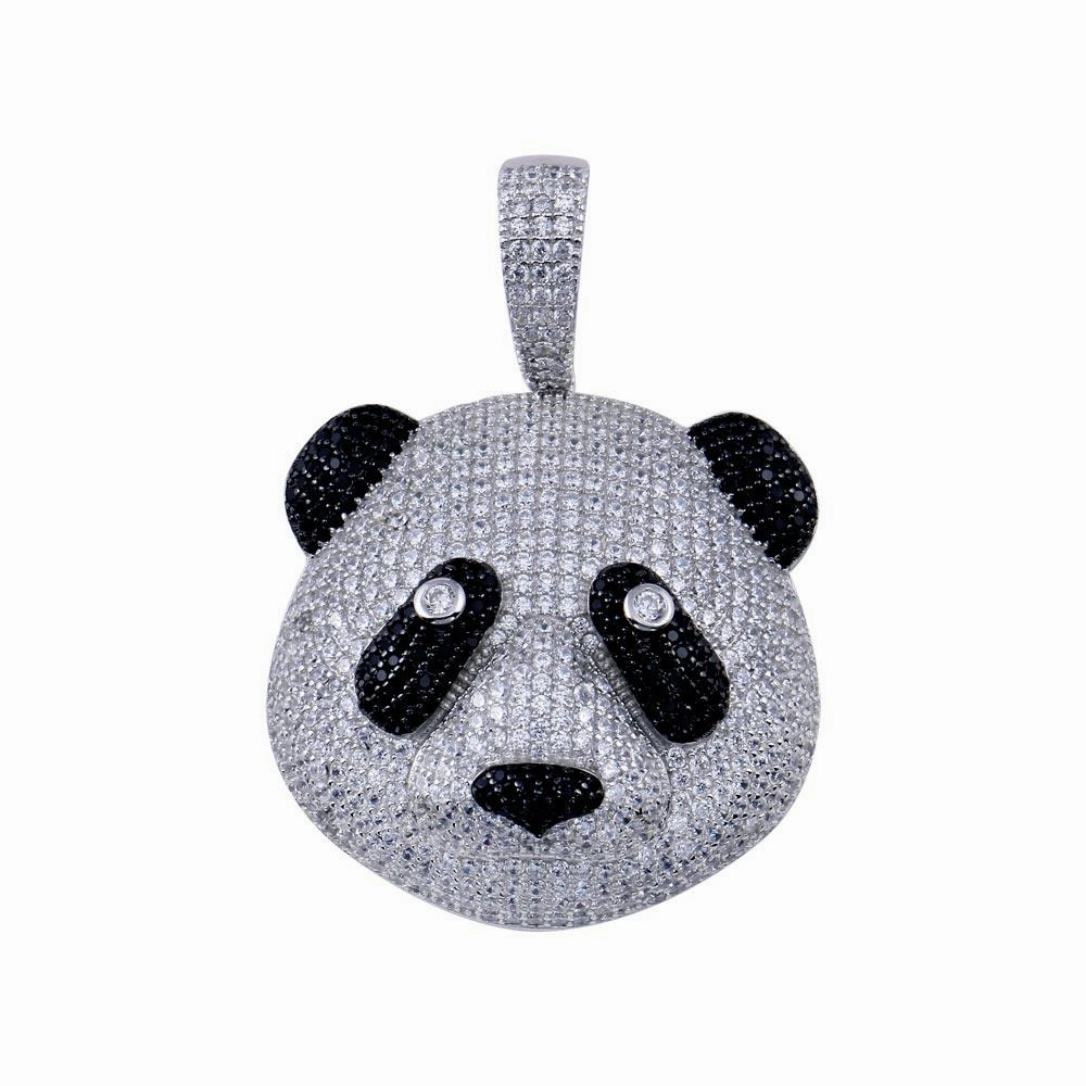 Rhodium Plated 925 Sterling Silver CZ  Panda Hip Hop Pendant - SLP00265