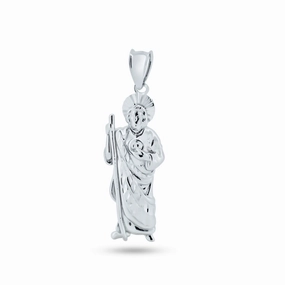 Rhodium Plated 925 Sterling Silver CZ St. Jude Charm Pendant - GMP00127