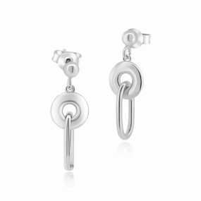 Rhodium Plated 925 Sterling Silver Dangling Donut Paperclip Stud Earrings - ITE00095-RH
