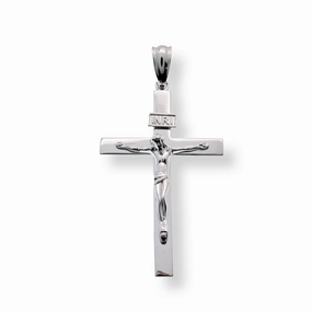 Rhodium Plated 925 Sterling Silver Diamond Cut Jesus Cross 24.6mm x 37.8mm Pendant - SLP00016