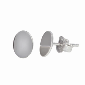 Rhodium Plated 925 Sterling Silver Flat Oval Stud Earrings - SOE00014