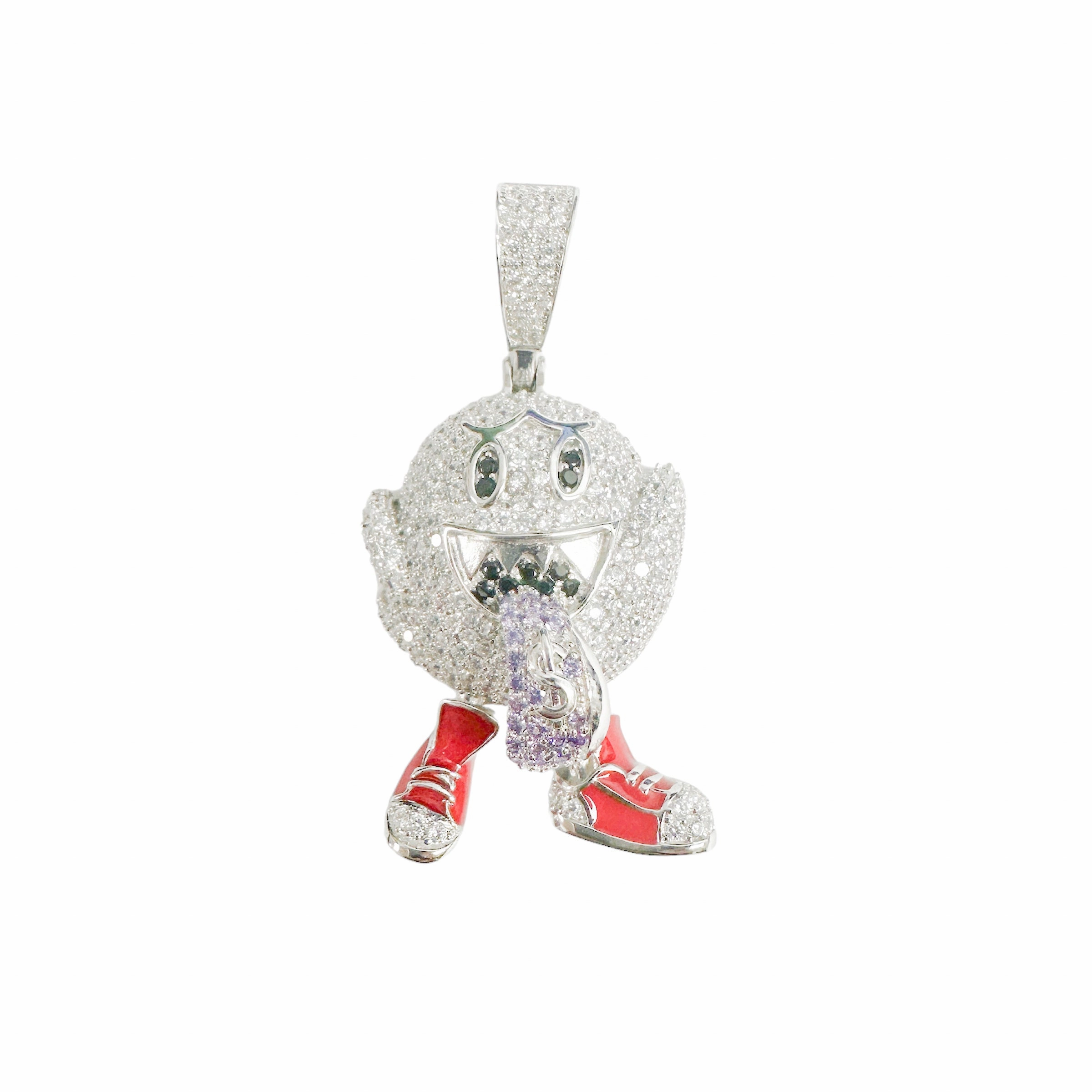 Rhodium Plated 925 Sterling Silver Ghost Tounge Out Clear Black and Purple CZ Pendant - SLP00373