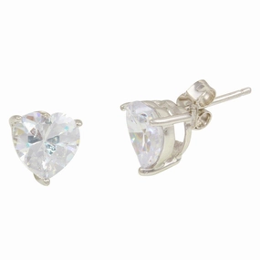 Rhodium Plated 925 Sterling Silver Heart Stone Stud Earrings - STE00467