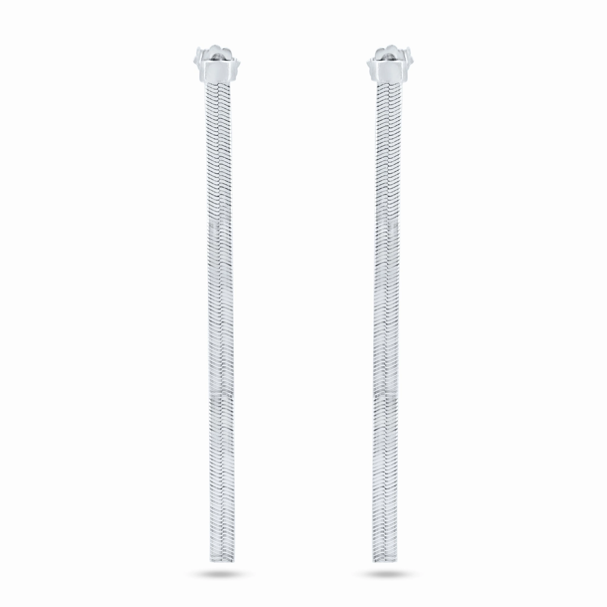 Rhodium Plated 925 Sterling Silver Herringbone Dangling Stud Earrings - ECE00065RH