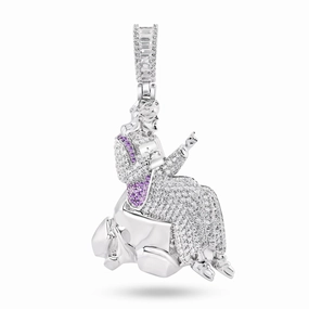 Rhodium Plated 925 Sterling Silver Jesus Sitting on a Rock Clear CZ Pendant - SLP00381