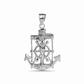 Rhodium Plated 925 Sterling Silver Mariner Anchor Cross Pendant - GMP00132