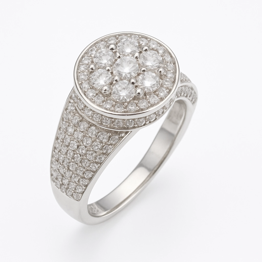 Rhodium Plated 925 Sterling Silver Men's Classic Moissanite Round Pave Encrusted 12.8mm Ring - MPAR00037