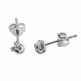 Rhodium Plated 925 Sterling Silver Mini Knot Stud Earrings - STE01155RH