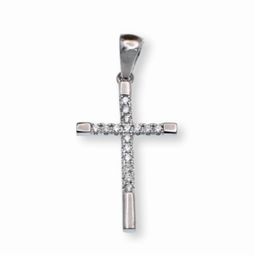 Rhodium Plated 925 Sterling Silver Moissanite Cross 12.6mm x 19.8mm Pendant - MGMN00023