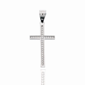 Rhodium Plated 925 Sterling Silver Moissanite Cross 13.3mm x 21.7mm Pendant - MGMN00021