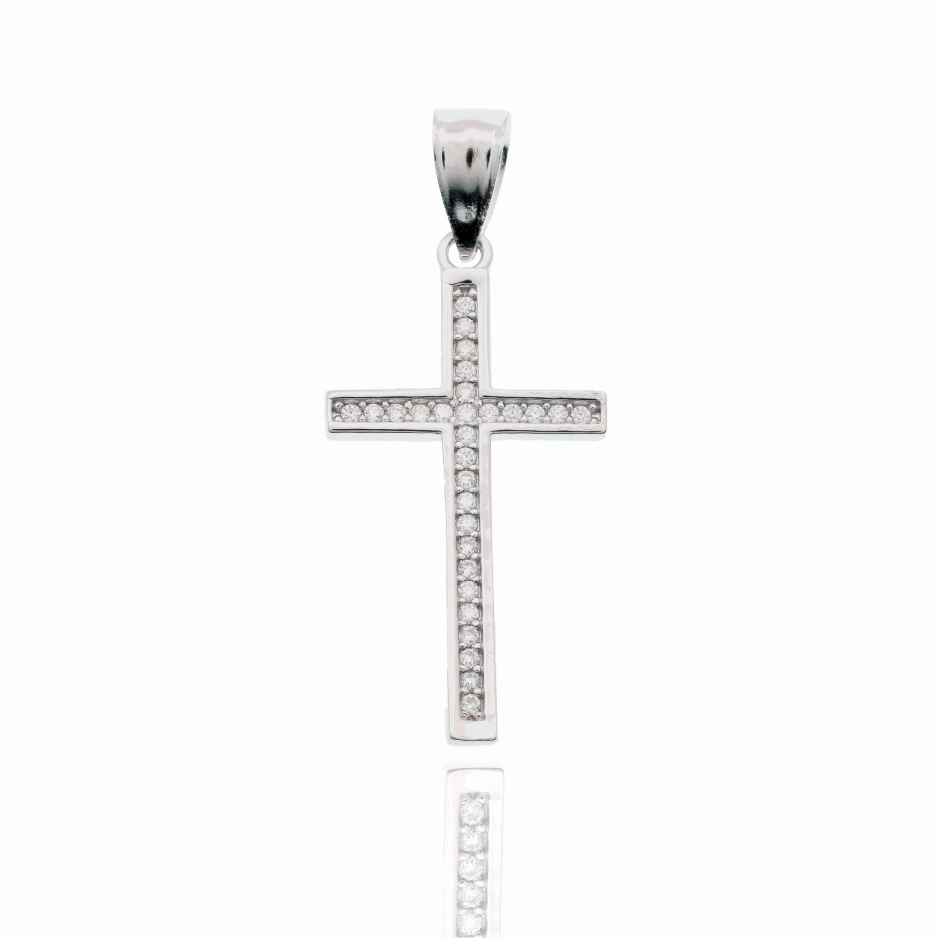 Rhodium Plated 925 Sterling Silver Moissanite Cross 13.3mm x 21.7mm Pendant - MGMN00021
