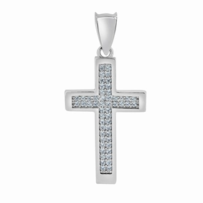Rhodium Plated 925 Sterling Silver Moissanite Cross Pendant - MGMP00110