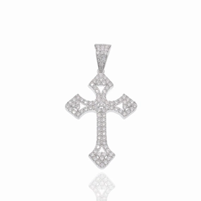 Rhodium Plated 925 Sterling Silver Moissanite Encrusted 25mm x 34mm Pendant - MPAP0001
