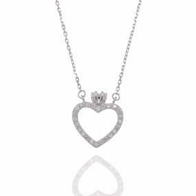 Rhodium Plated 925 Sterling Silver Moissanite Heart Crown 13.1mm x 15.2mm Pendant Adjustable Necklace - MPAN0003