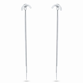 Rhodium Plated 925 Sterling Silver Multi Herringbone Dangling Crescent Stud Earrings - ECE00066RH