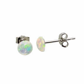 Rhodium Plated 925 Sterling Silver Opal CZ Stud Earrings - STE01124