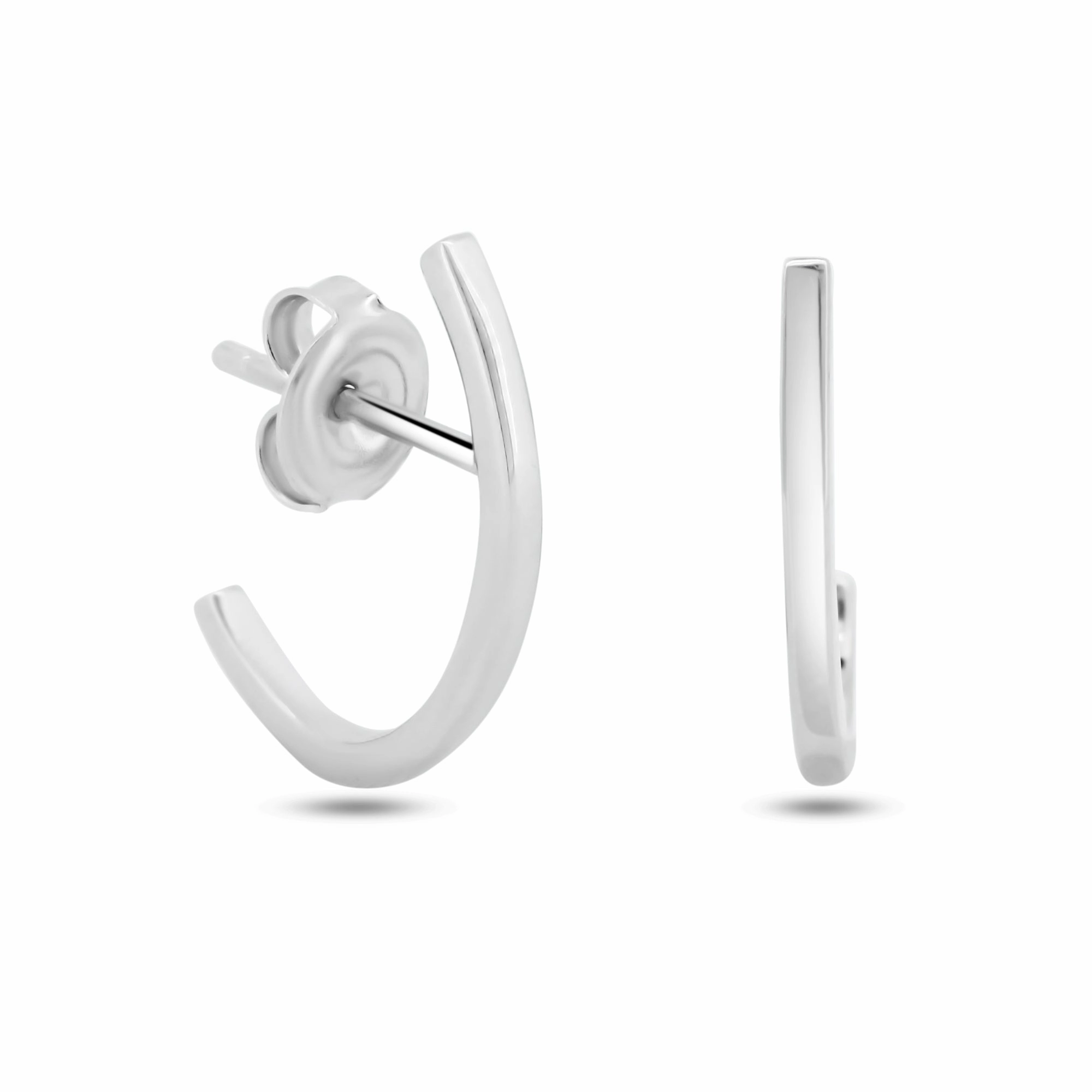 Rhodium Plated 925 Sterling Silver Open End Stud Earrings - GME00129