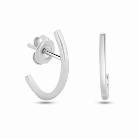 Rhodium Plated 925 Sterling Silver Open End Stud Earrings - GME00129