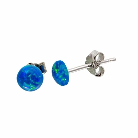Rhodium Plated 925 Sterling Silver Round Blue CZ Stud Earrings - STE01124BLU
