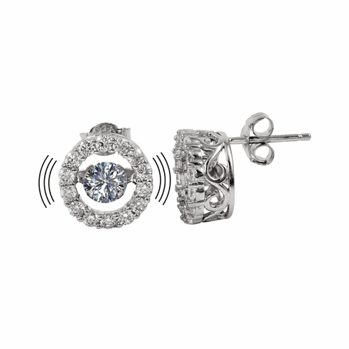 Rhodium Plated 925 Sterling Silver Round Dancing CZ Stud Earrings - STE01127