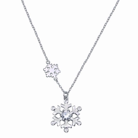 Rhodium Plated 925 Sterling Silver Snow Flakes CZ Necklace - STP01825