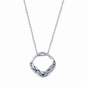 Rhodium Plated 925 Sterling Silver Square Diamond Cut Pendant Adjustable Necklace - STP01830