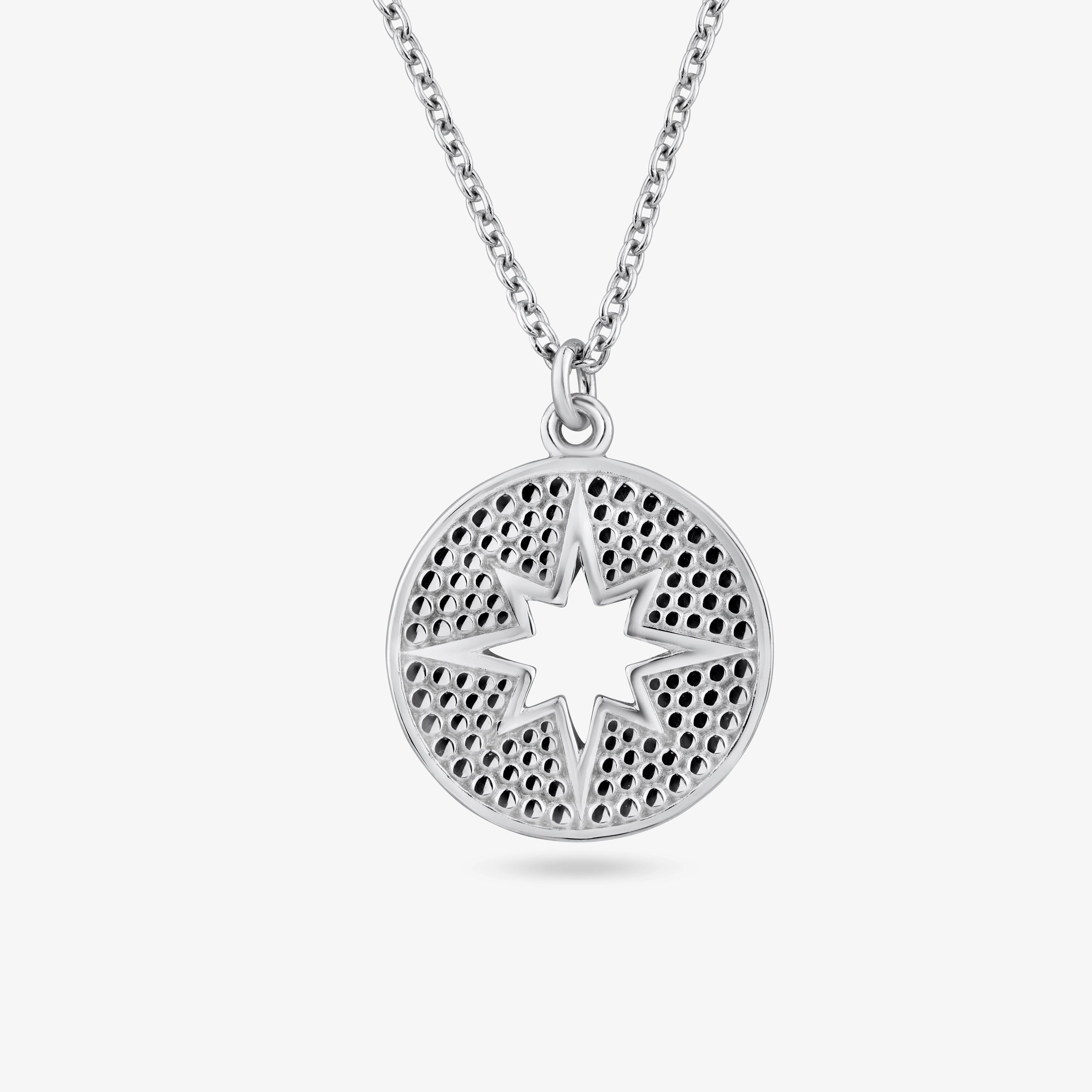 Rhodium Plated 925 Sterling Silver Star Cutout Disc Pendant Necklace - SOP00156