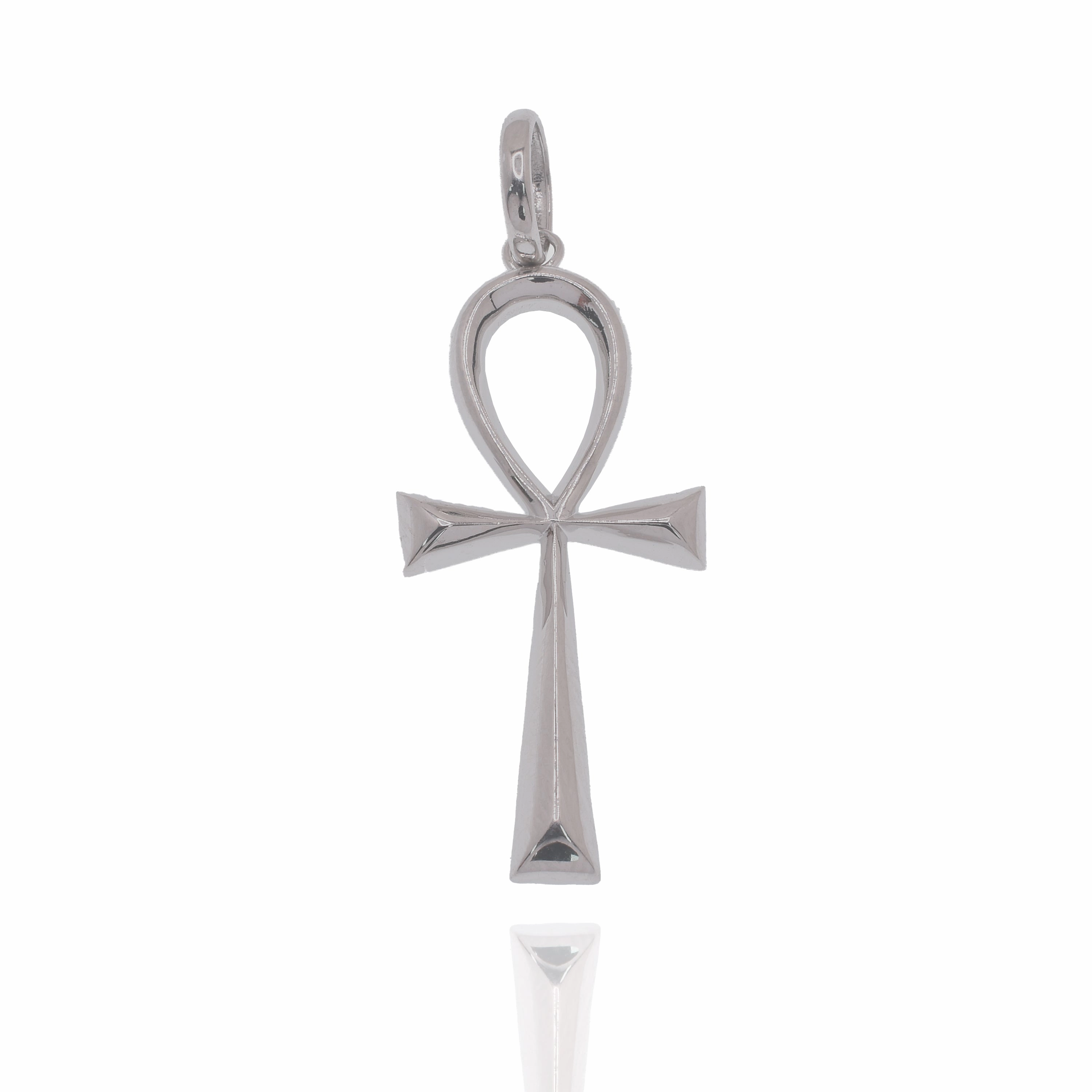 Rhodium Plated 925 Sterling Silver The Ankh Cross 12mm x 24mm Pendant - PAP00206