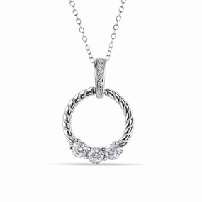 Rhodium Plated 925 Sterling Silver Twisted Round Pendant with CZ - STP01589