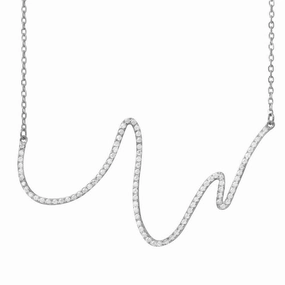 Rhodium Plated 925 Sterling Silver Wave Design with CZ Necklace - BGP01161RHD