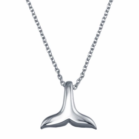 Rhodium Plated 925 Sterling Silver Whale Tail Pendant Necklace - SOP00150