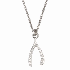 Rhodium Plated 925 Sterling Silver Wishbone Pendant Necklace - SOP00149