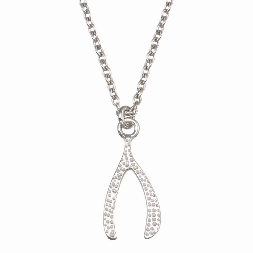 Rhodium Plated 925 Sterling Silver Wishbone Pendant Necklace - SOP00149