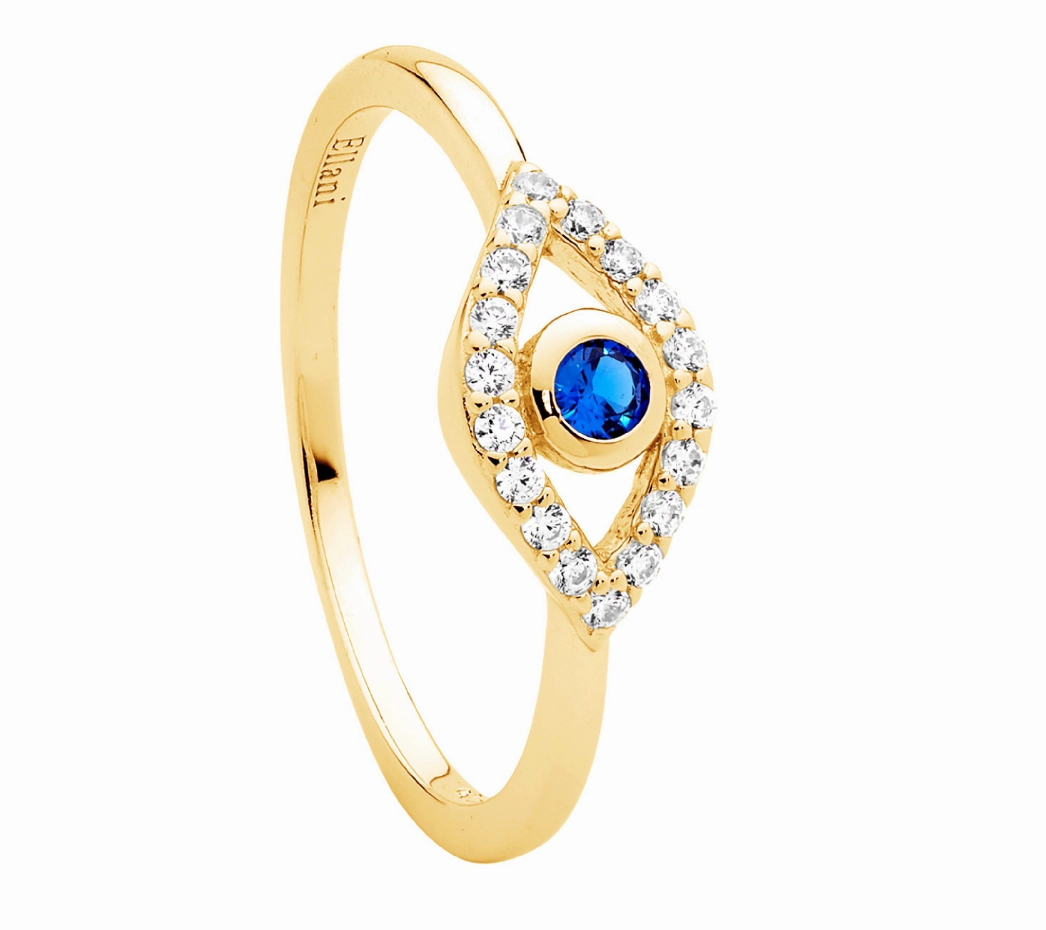 Ring - Silver Blue CZ Bezel Evil Eye - Different Sizes Available