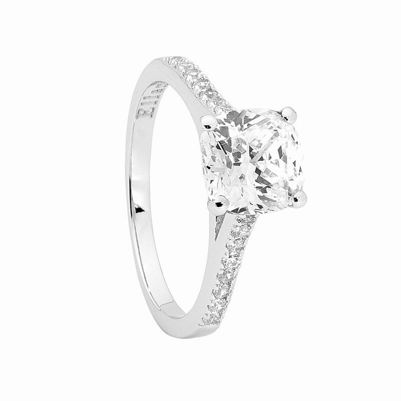 Ring - SS 8mm Cushion Cut WH CZ & WH CZ Band