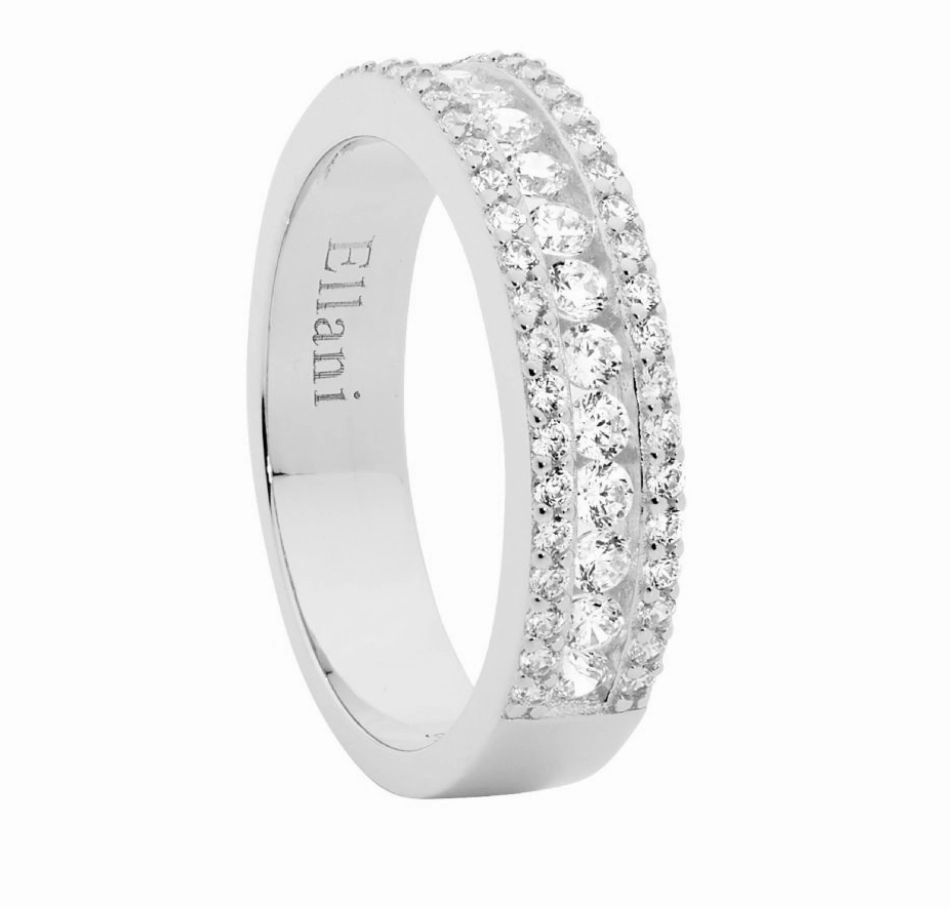 Ring - White CZ Ring with channel set centre row - Different Colours & Sizes