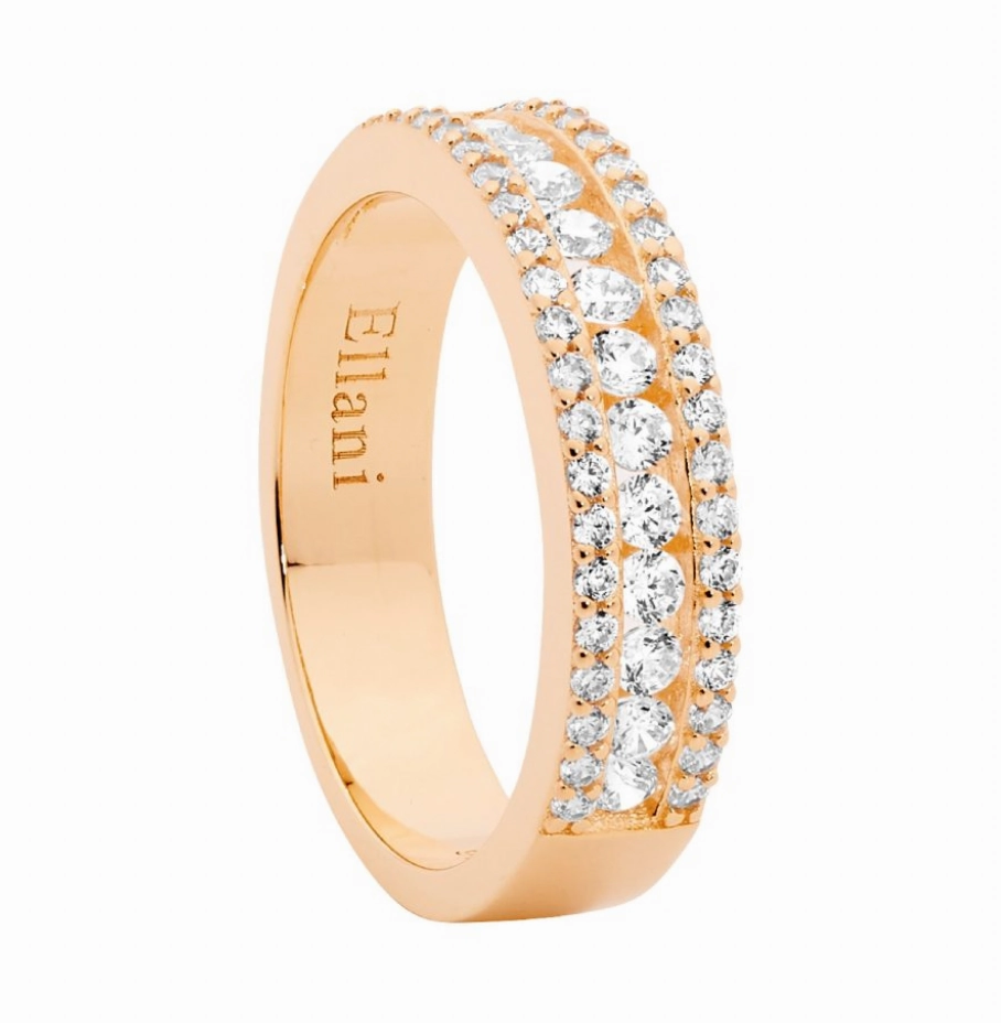 Ring - White CZ Ring with channel set centre row - Different Colours & Sizes