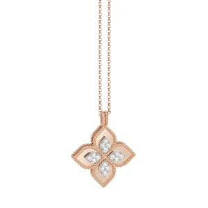 Roberto Coin Princess Flower 18ct Rose Gold Diamond Pendant Necklace