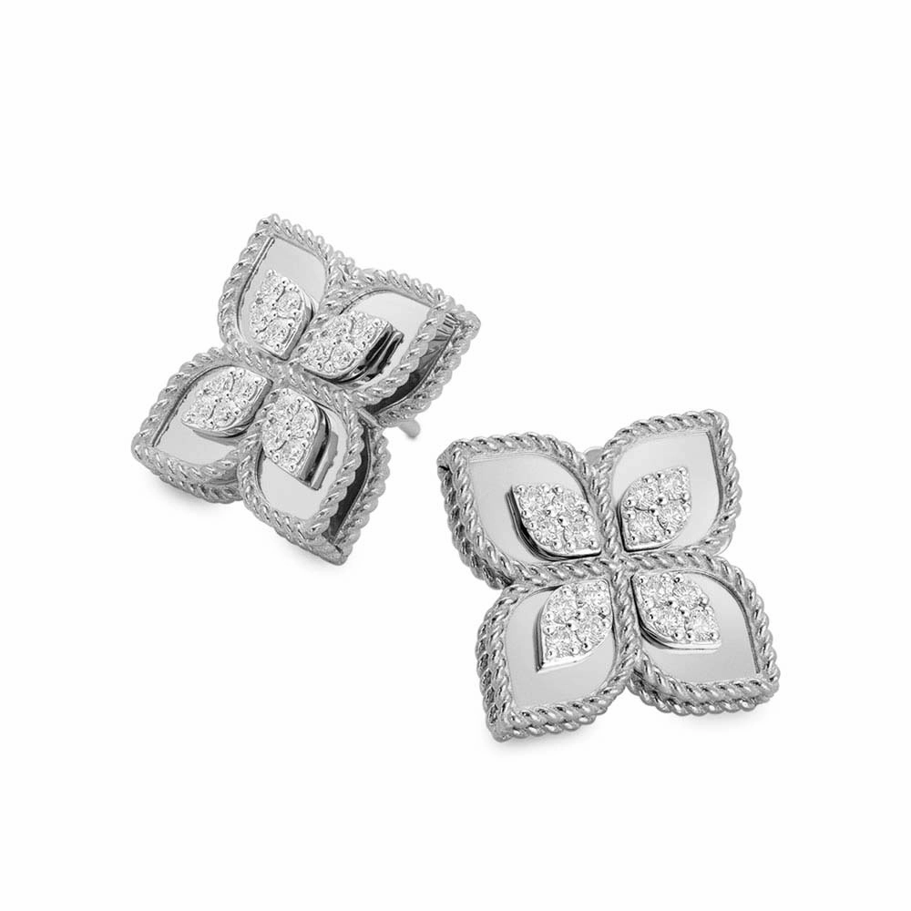 Roberto Coin Princess Flower 18ct White Gold Diamond Earrings