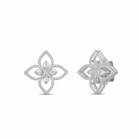 Roberto Coin Princess Flower 18ct White Gold Diamond Stud Earrings