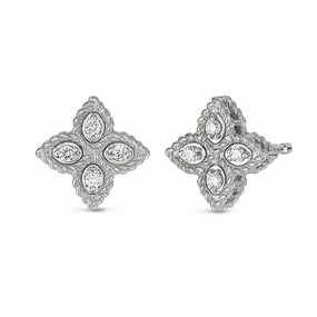 Roberto Coin Princess Flower 18ct White Gold Diamond Stud Earrings
