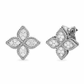 Roberto Coin Princess Flower 18ct White Gold Diamond Stud Earrings