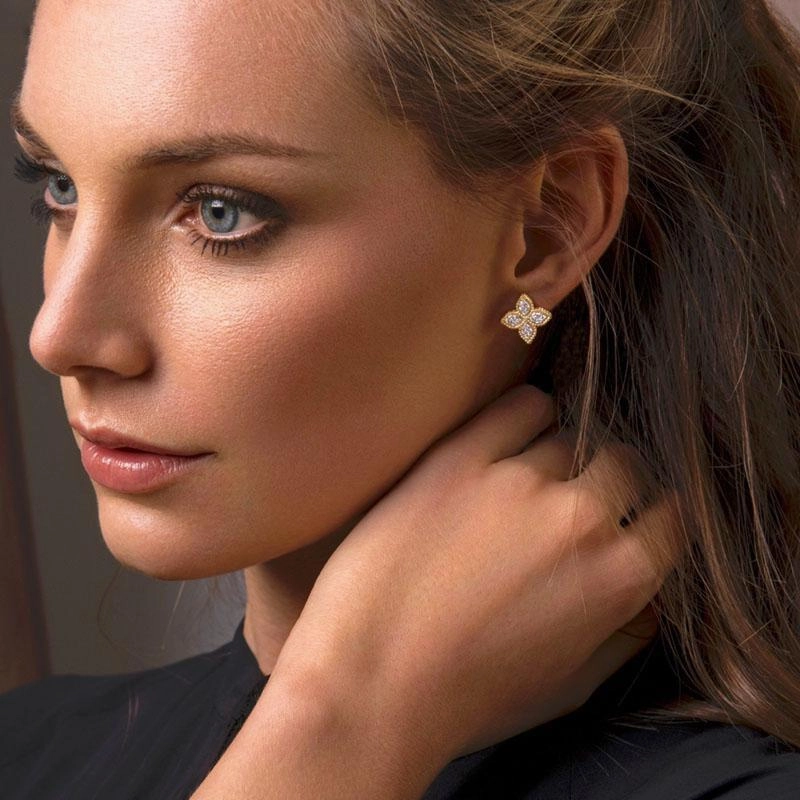 Roberto Coin Princess Flower 18ct White Gold Diamond Stud Earrings