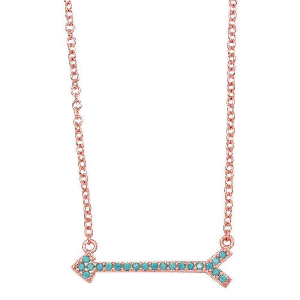 Rose Gold Plated 925 Sterling Silver  Arrow Necklace with Turquoise Stones - BGP01157RGP